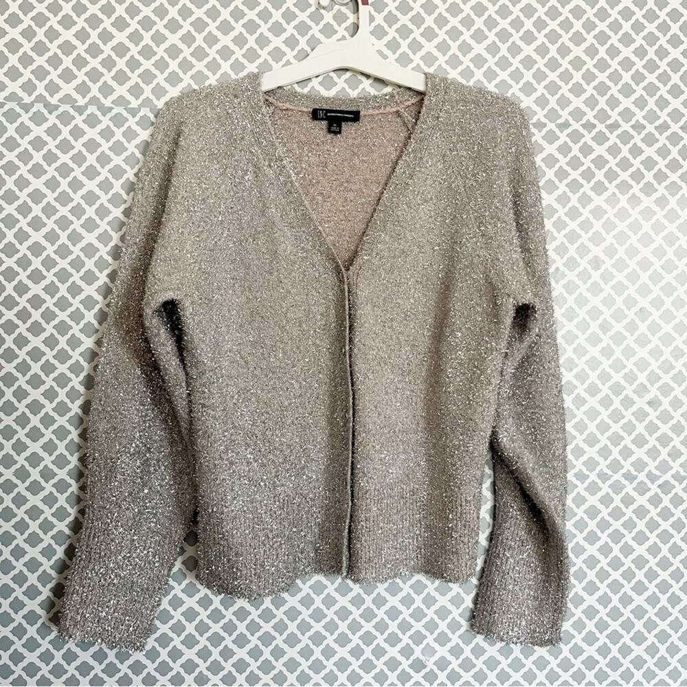 Sparkle Eyelash Cardigan INC International Concepts Metallic Silver, Size XL - Picture 3 of 8